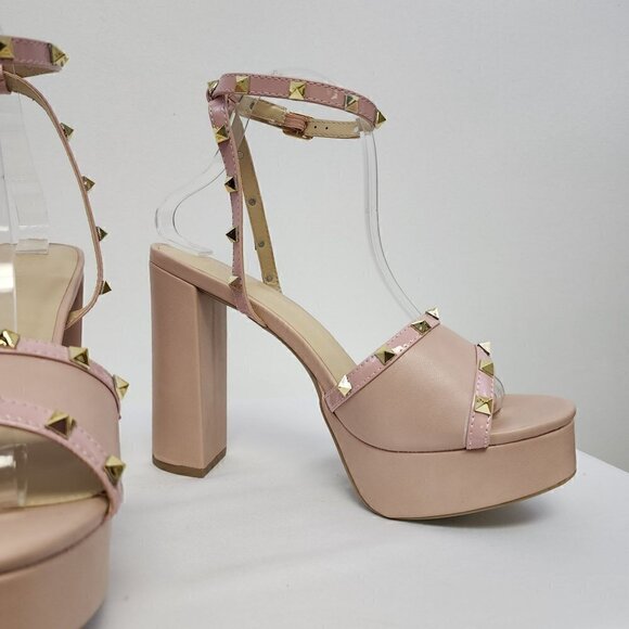 Nude Studded Platform Heeled Sandals 10 - Picture 6 of 9
